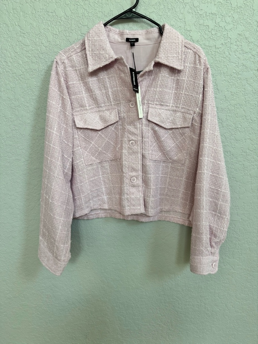Express textured tweed cropped shacket Large